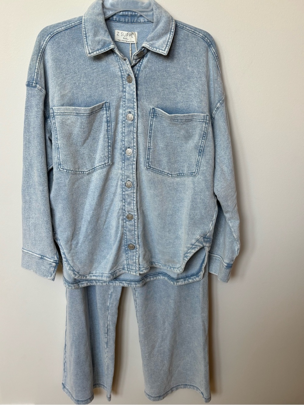 $226 NWT 2pc Z Supply All Day Knit Denim Jacket & Hunter knit denim pants Sz S - Picture 3 of 10
